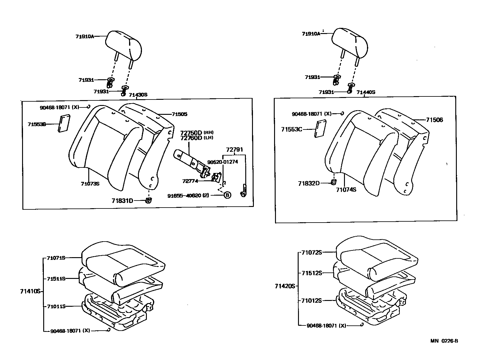 Toyota COROLLA 前排座椅和座椅滑轨 EPC diagram — MN0226B