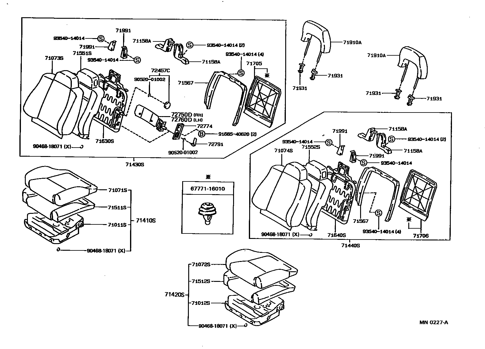 Toyota COROLLA 前排座椅和座椅滑轨 EPC diagram — MN0227A