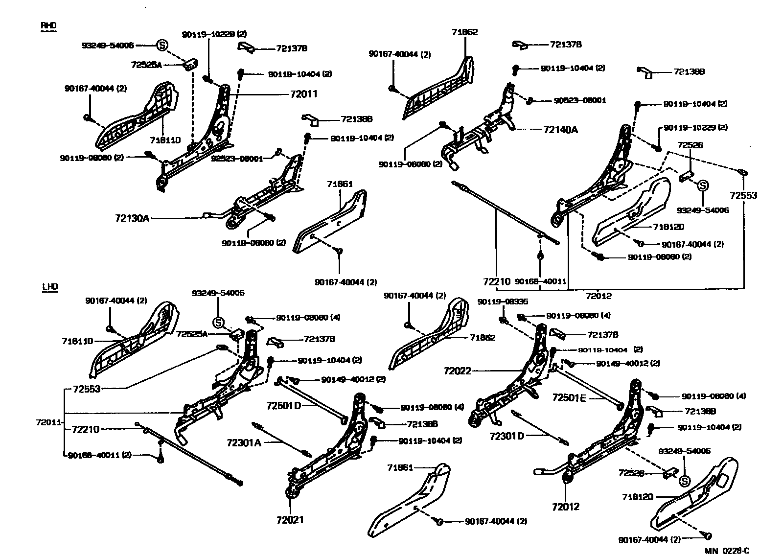 Toyota COROLLA 前排座椅和座椅滑轨 EPC diagram — MN0228C
