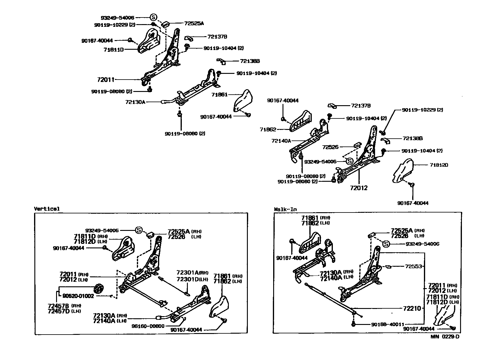 Toyota COROLLA 前排座椅和座椅滑轨 EPC diagram — MN0229D
