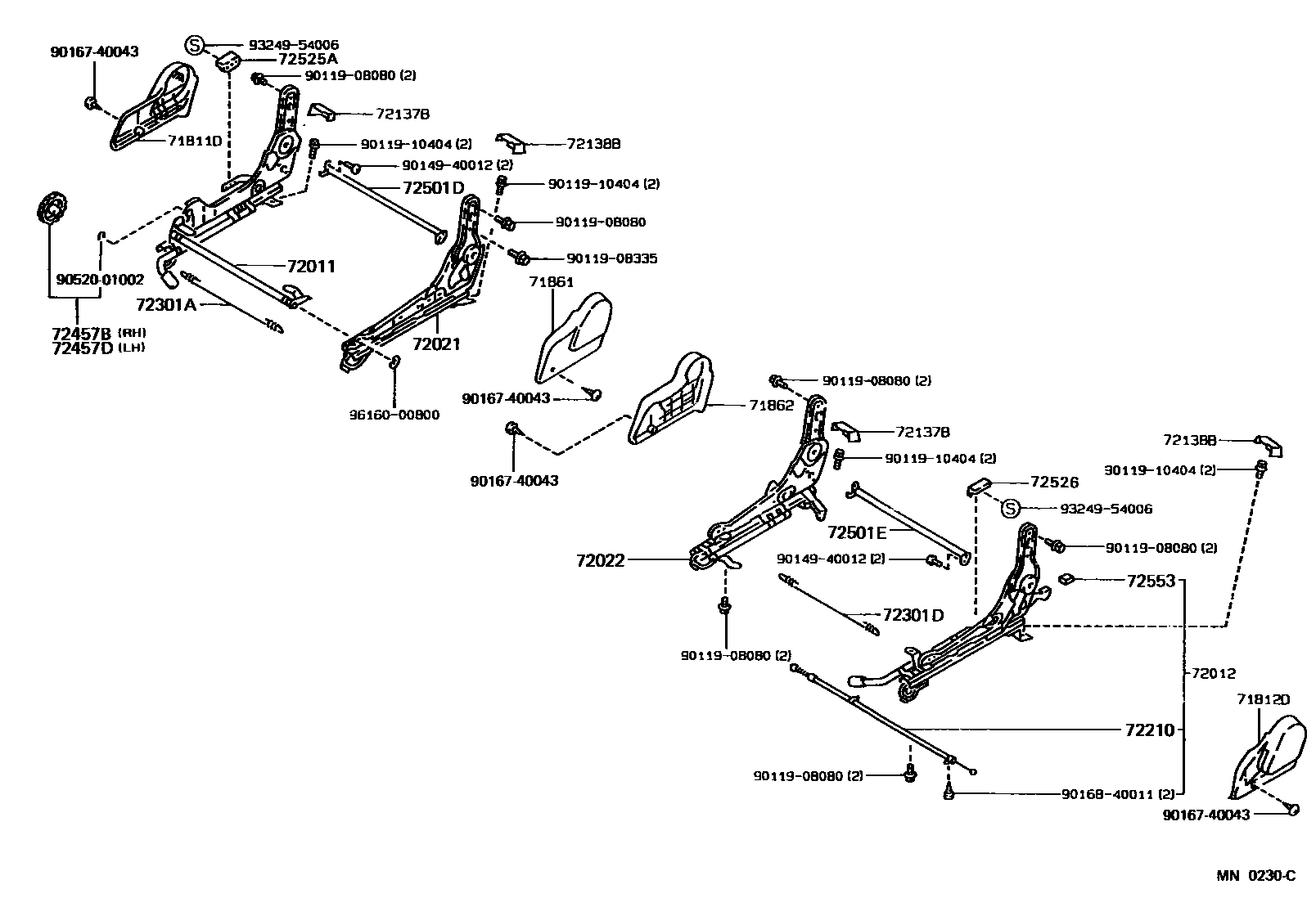 Toyota COROLLA 前排座椅和座椅滑轨 EPC diagram — MN0230C