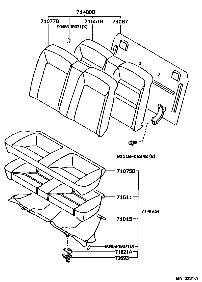 Toyota COROLLA 后排座椅和座椅滑轨 EPC diagram — MN0231A