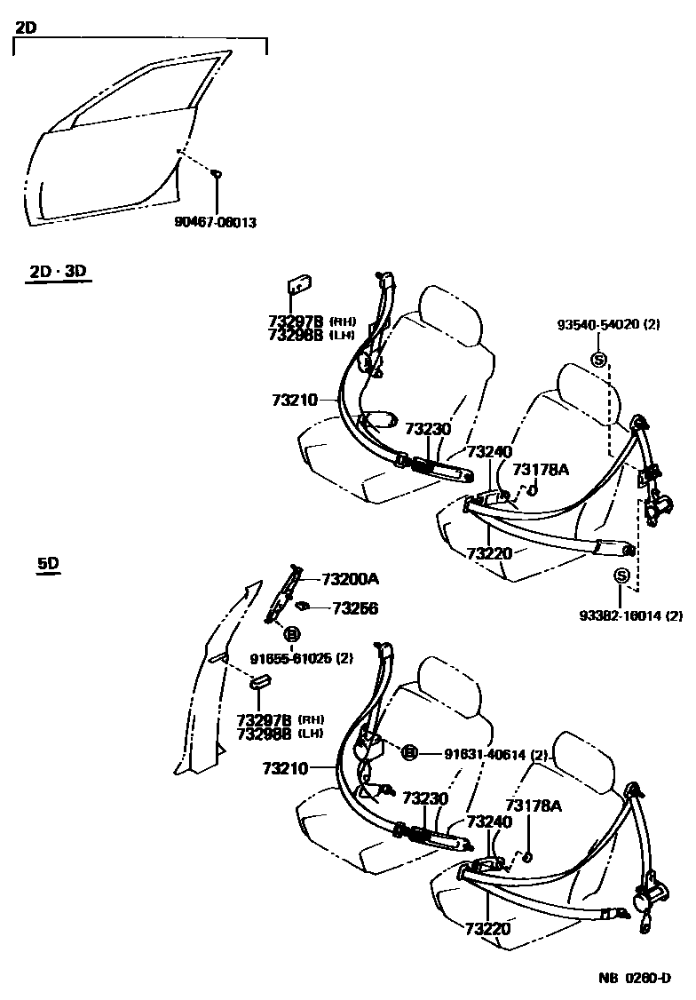 Toyota COROLLA 安全带和儿童保护座椅 EPC diagram — NB0260D
