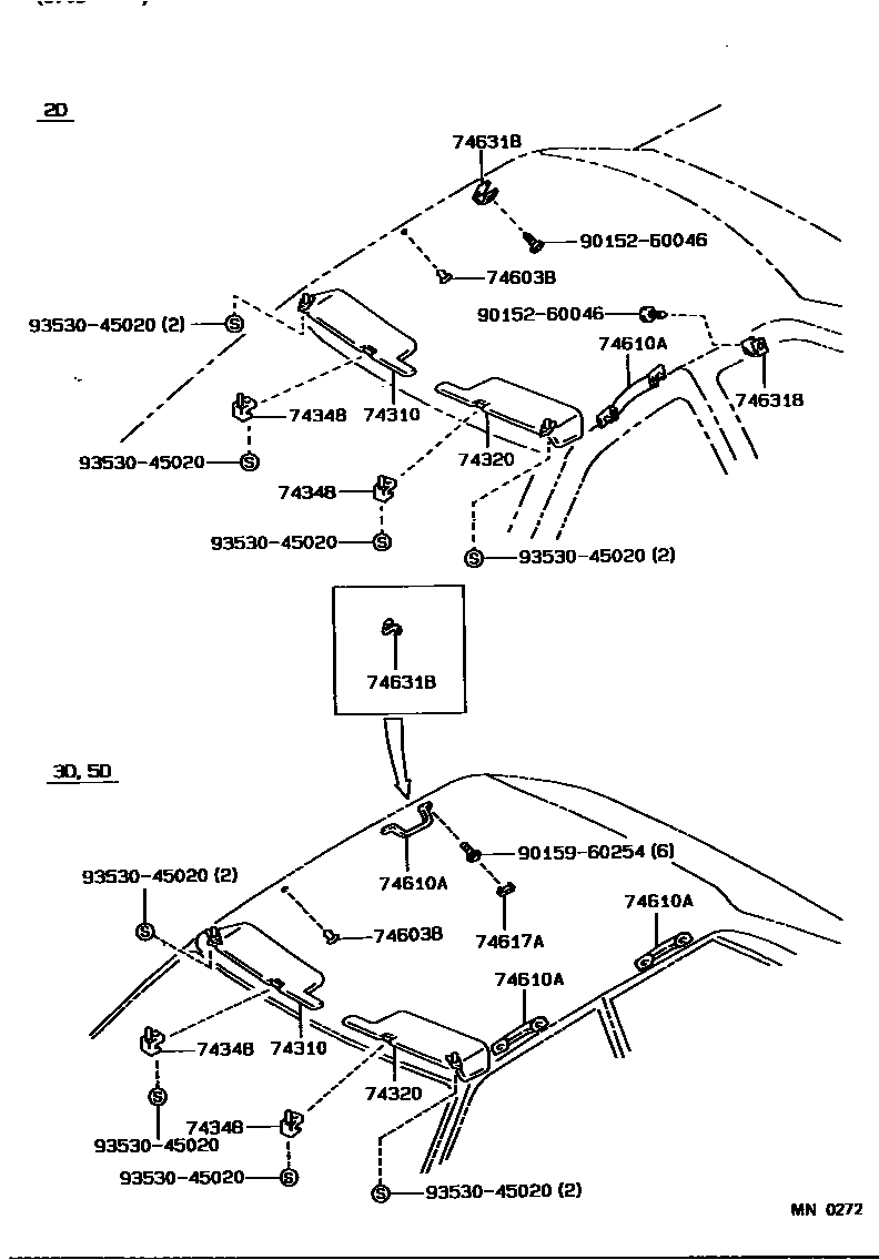 Toyota COROLLA 扶手和遮阳板 EPC diagram — MN0272
