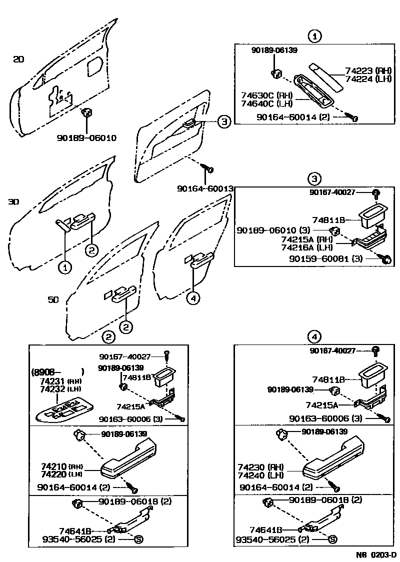 Toyota COROLLA 扶手和遮阳板 EPC diagram — NB0203D