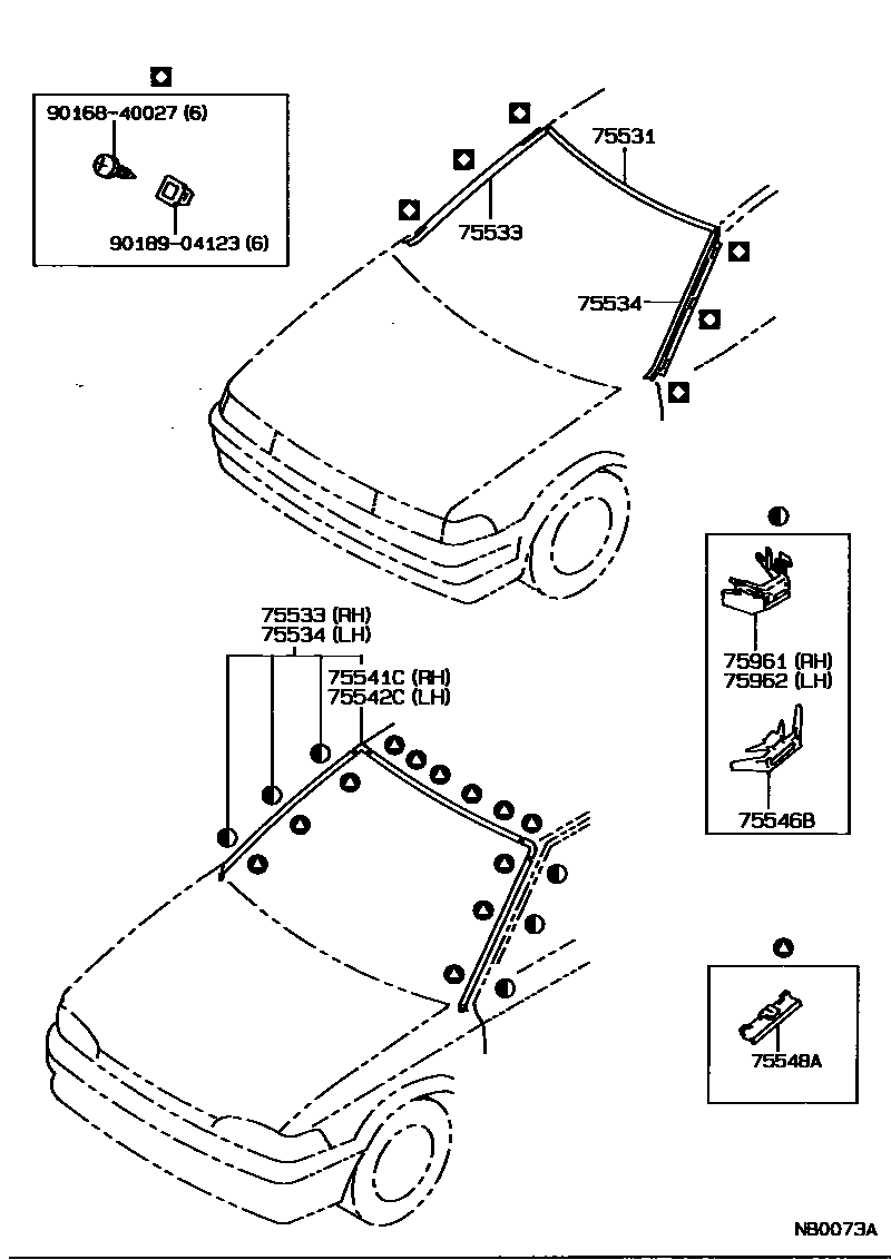 Toyota COROLLA 前防护条 EPC diagram — NB0073A