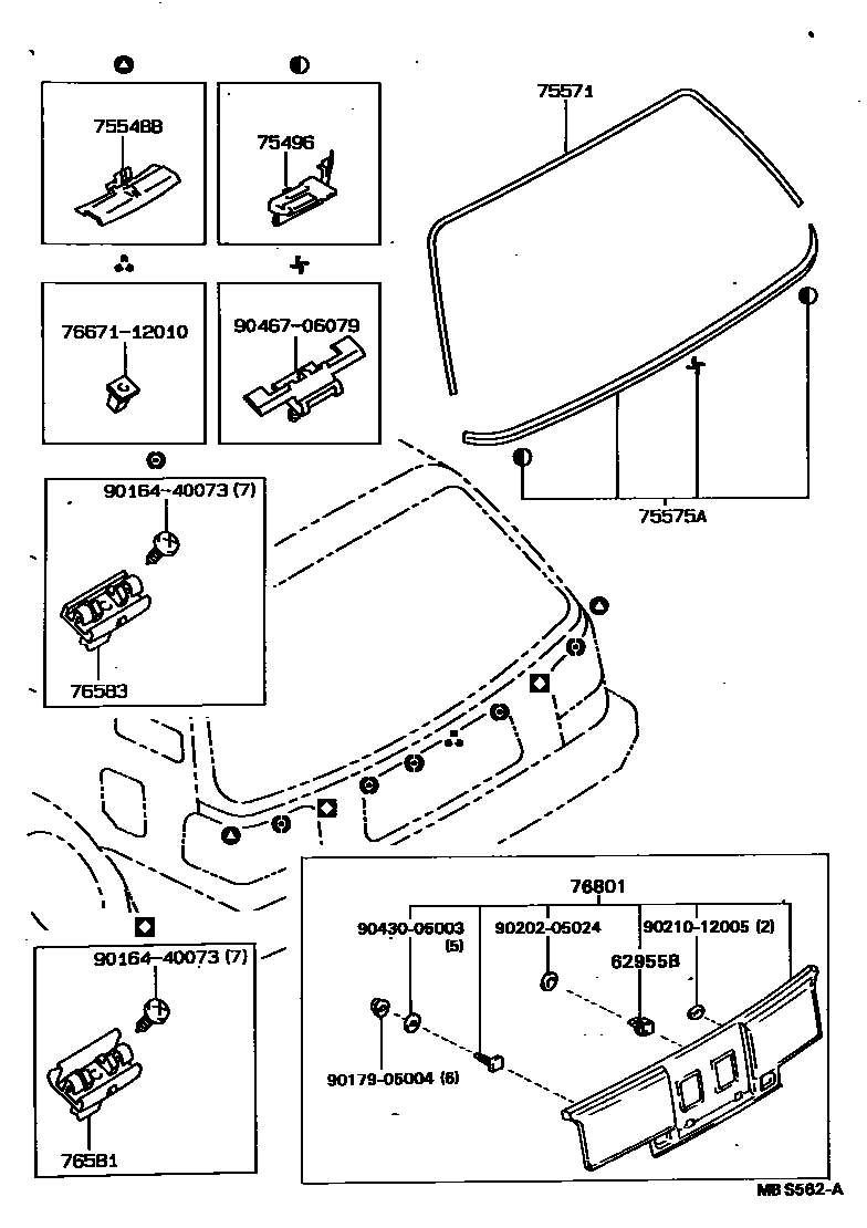 Toyota COROLLA 后防护条 EPC diagram — MBS562A