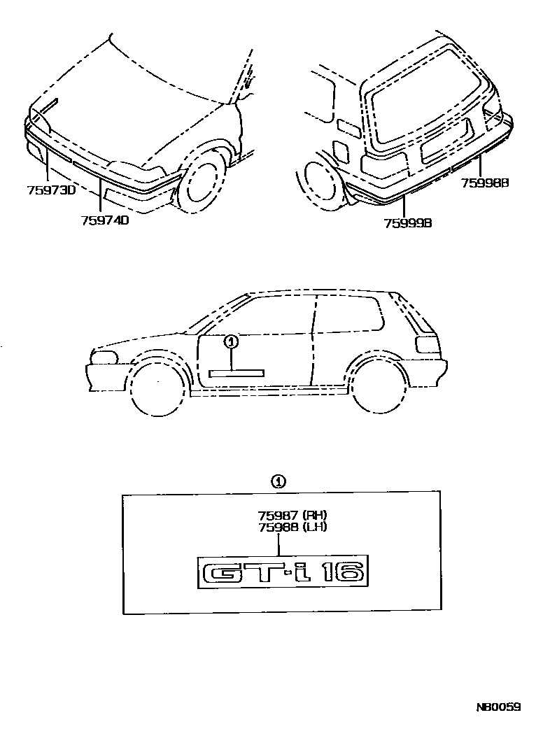 Toyota COROLLA 车身镶条 EPC diagram — NB0059