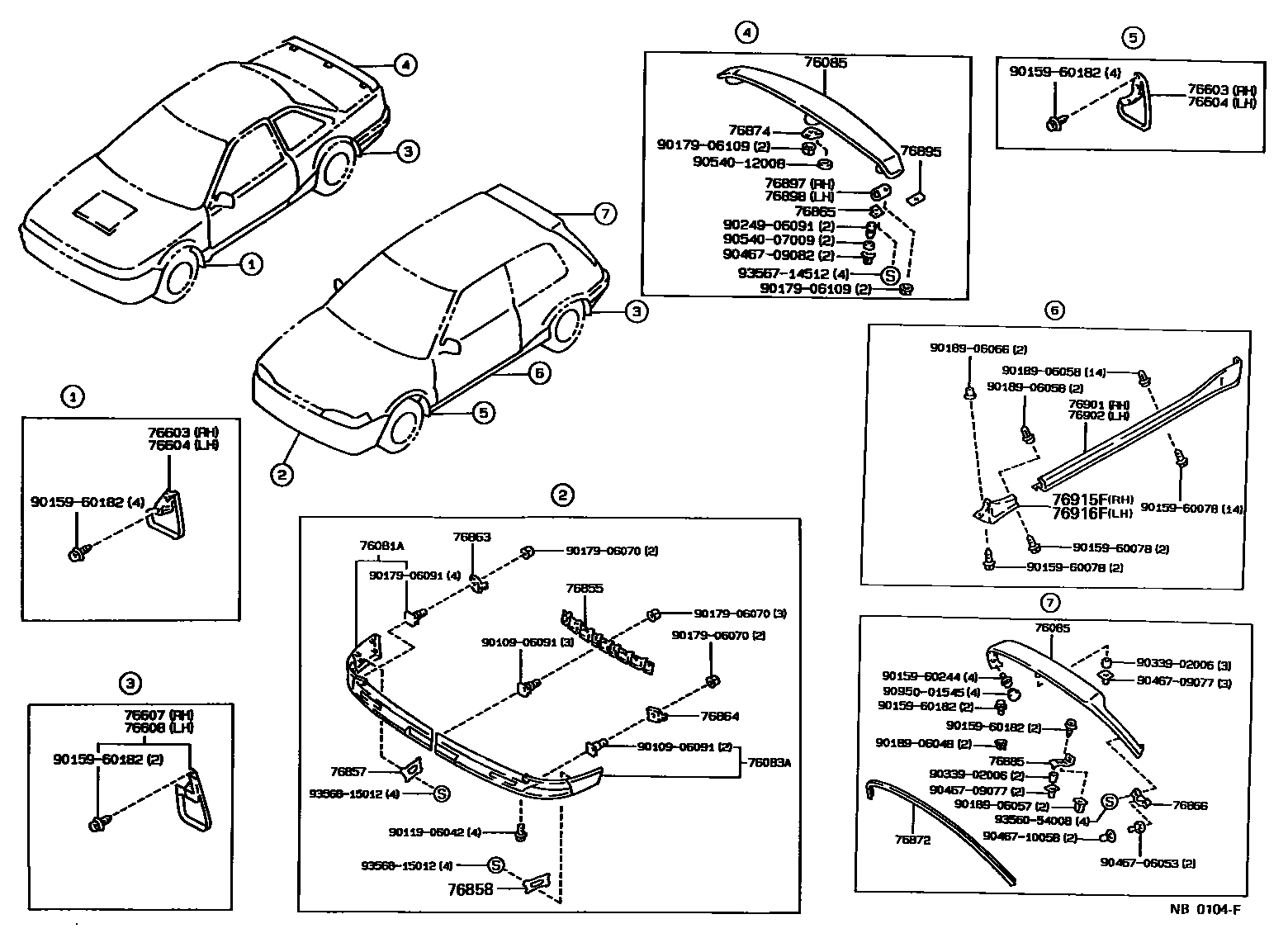 Toyota COROLLA 挡泥板和扰流板 EPC diagram — NB0104F
