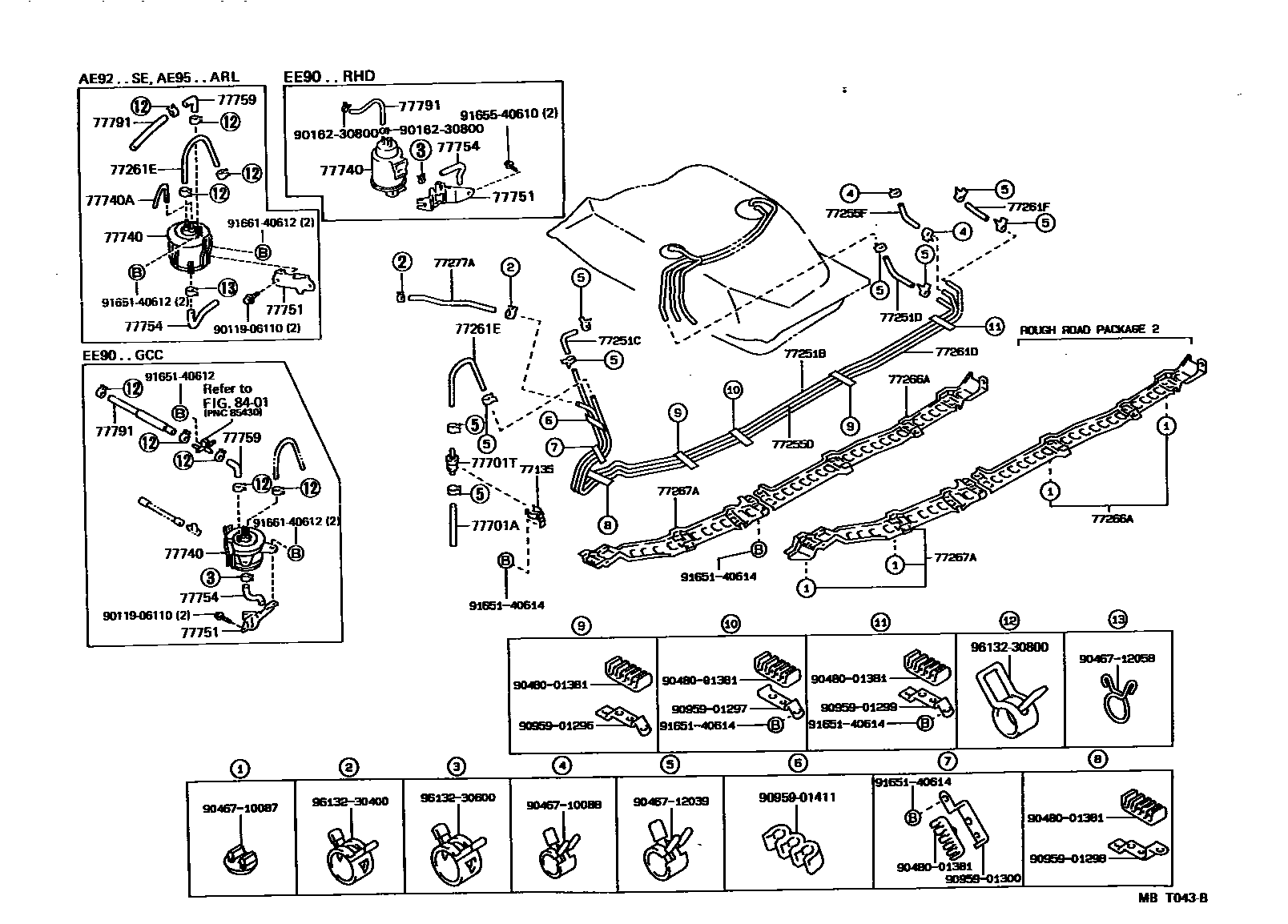 Toyota COROLLA 燃油箱和燃油管 EPC diagram — MBT043B