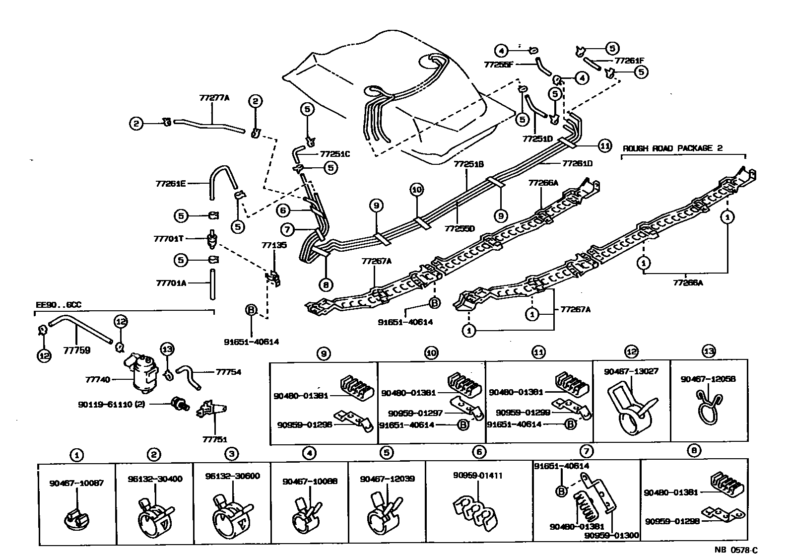 Toyota COROLLA 燃油箱和燃油管 EPC diagram — NB0578C