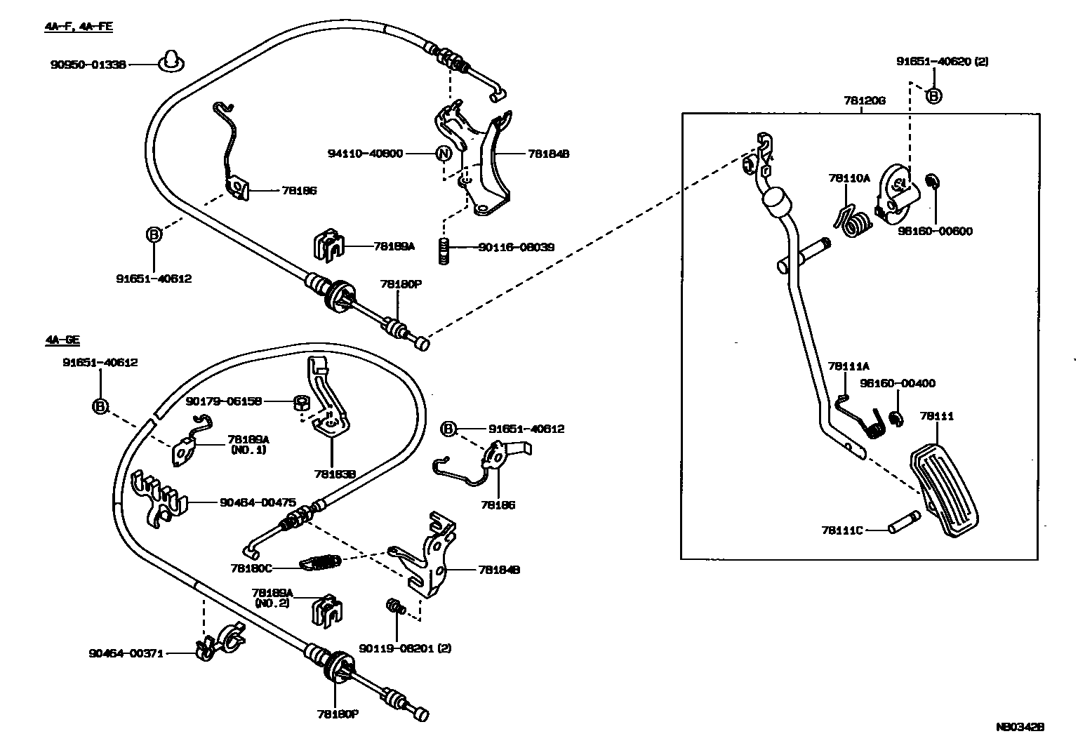 Toyota COROLLA accelerator pedal connecting rod EPC diagram — NB0342B
