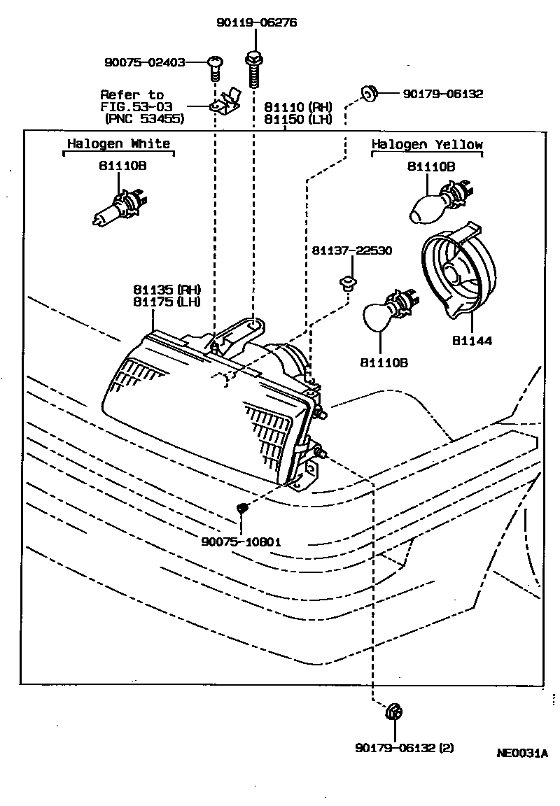 Toyota COROLLA Headlamp EPC diagram — NE0031A