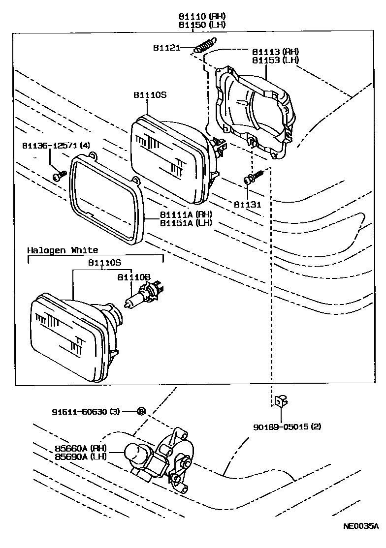 Toyota COROLLA Headlamp EPC diagram — NE0035A