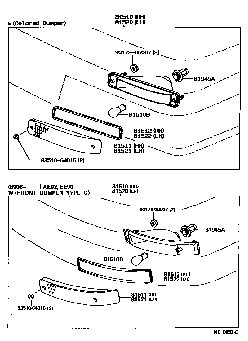 Toyota COROLLA 前转向灯 EPC diagram — NE0052C