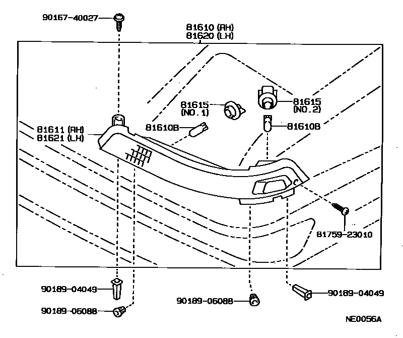 Toyota COROLLA 前示宽灯 EPC diagram — NE0056A