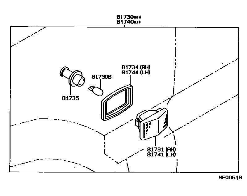 Toyota COROLLA Side Turn Signal & Outer Mirror Lamp EPC diagram — NE0061B