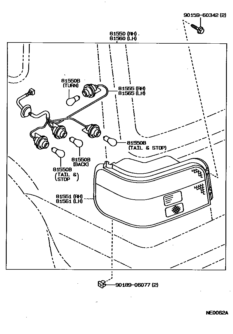 Toyota COROLLA 后组合灯 EPC diagram — NE0062A