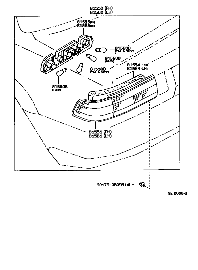 Toyota COROLLA 后组合灯 EPC diagram — NE0066B