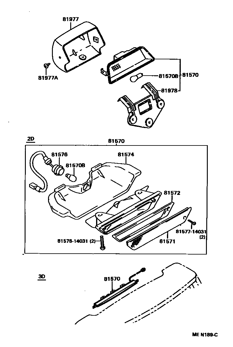 Toyota COROLLA 高位刹车灯 EPC diagram — MEN189C