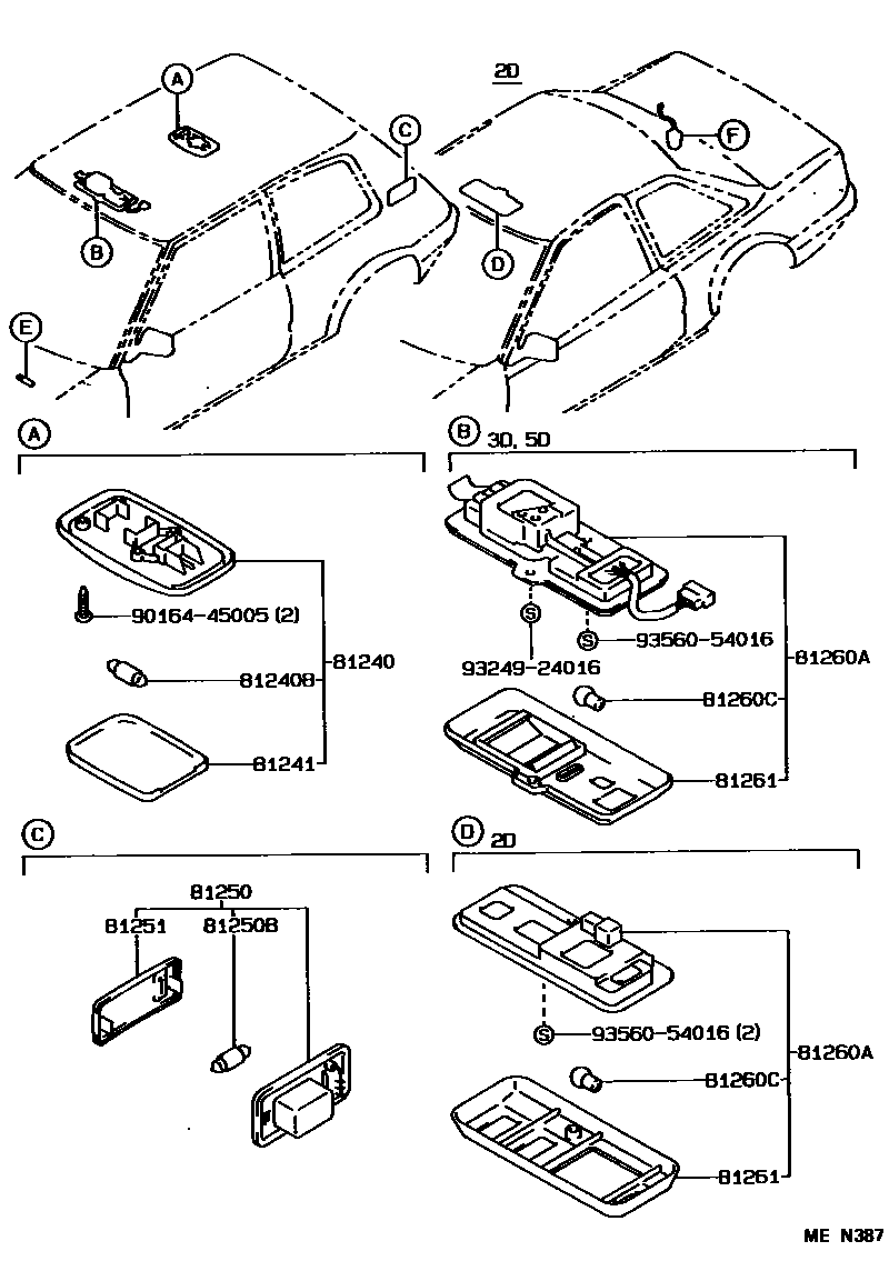 Toyota COROLLA 车内灯 EPC diagram — MEN387