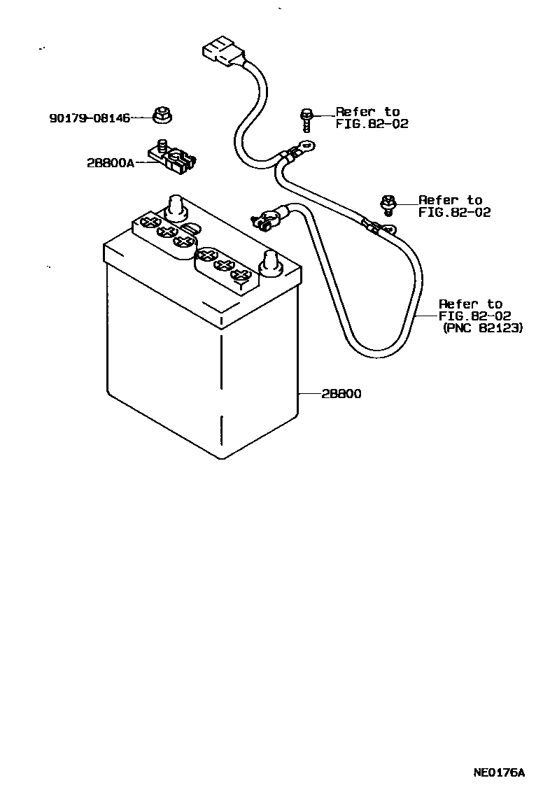 Toyota COROLLA 蓄电池和蓄电池电缆 EPC diagram — NE0176A