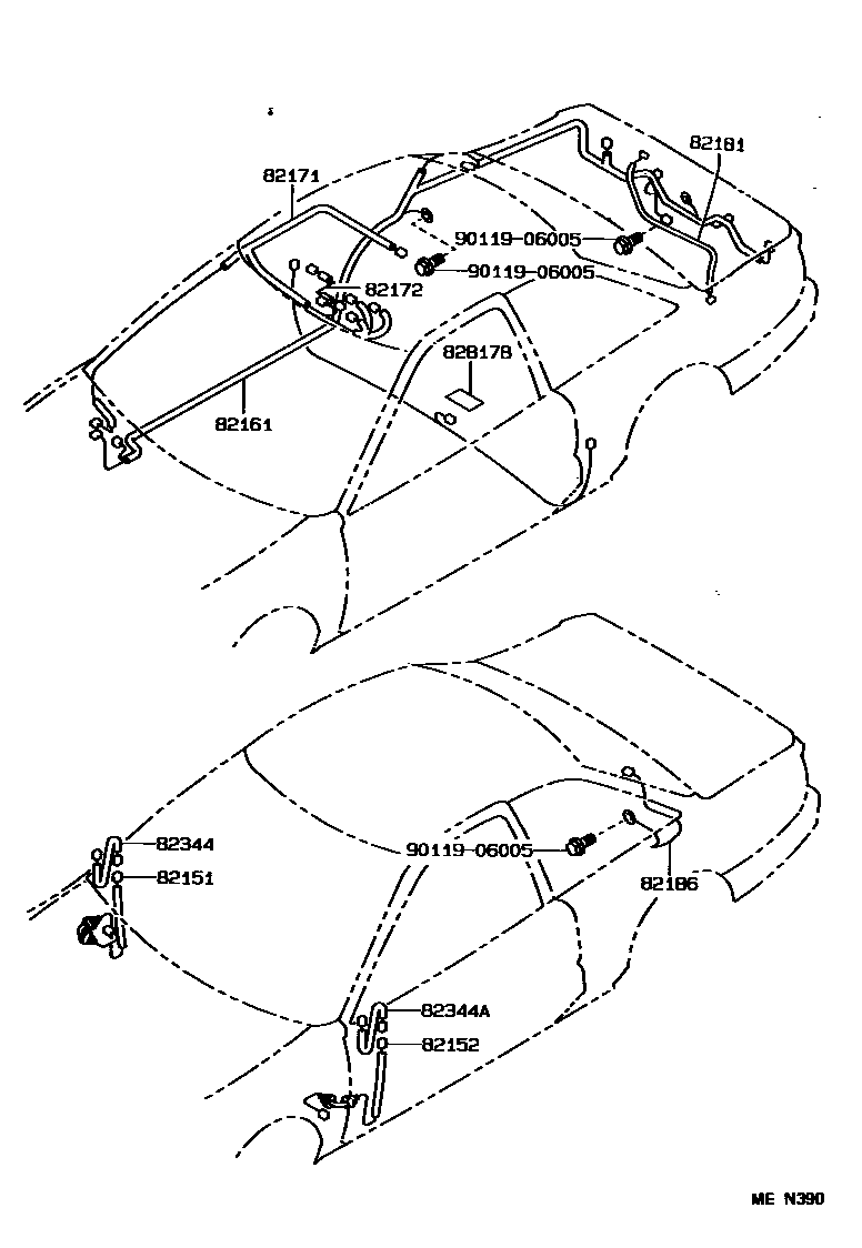 Toyota COROLLA 线束和卡夹 EPC diagram — MEN390