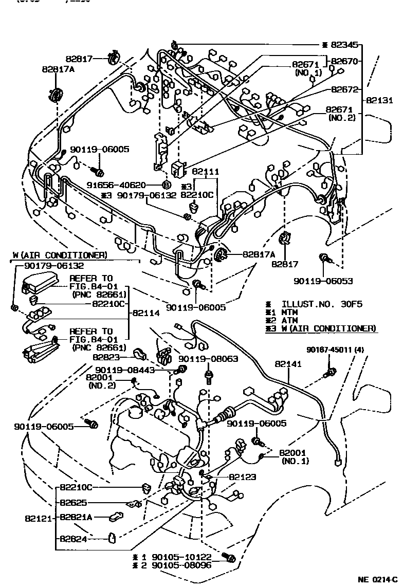 Toyota COROLLA 线束和卡夹 EPC diagram — NE0214C