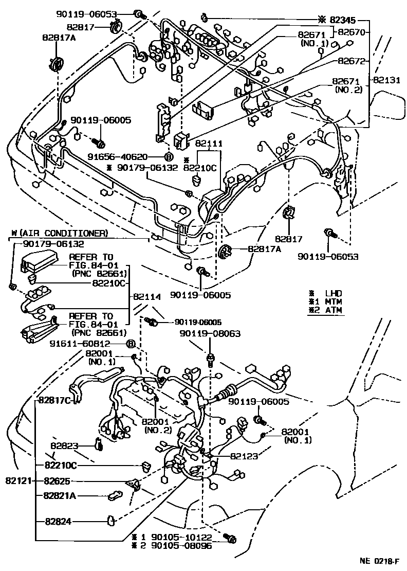 Toyota COROLLA 线束和卡夹 EPC diagram — NE0218F
