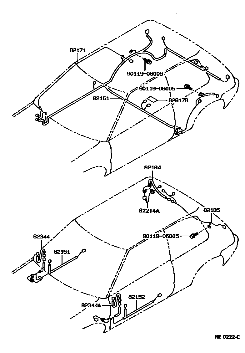 Toyota COROLLA 线束和卡夹 EPC diagram — NE0222C