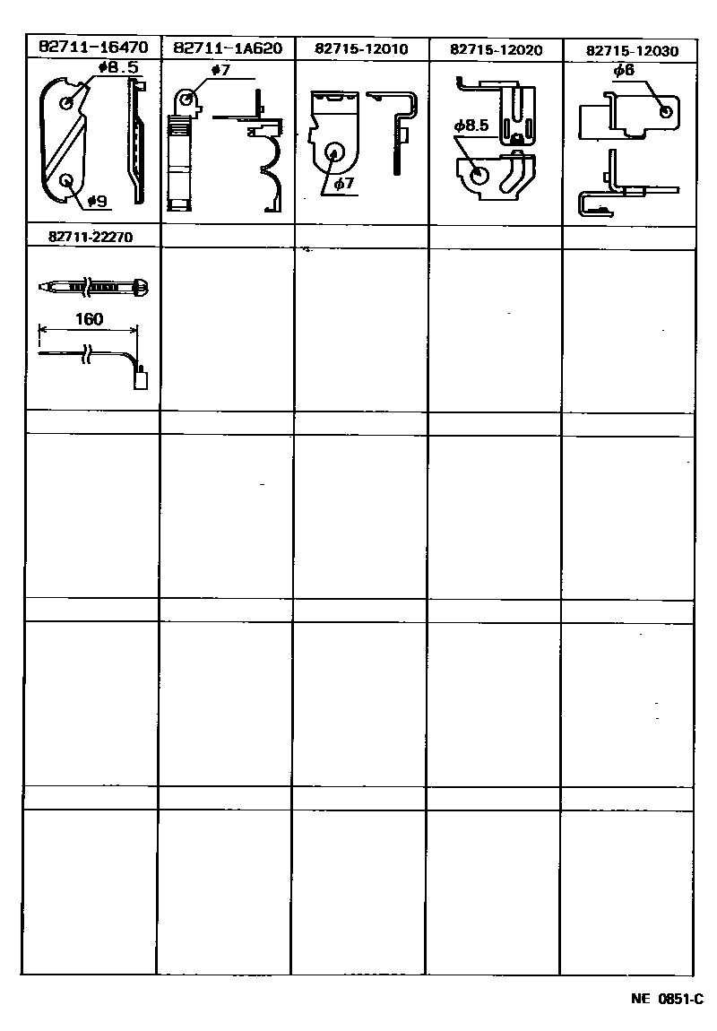 Toyota COROLLA 线束和卡夹 EPC diagram — NE0851C