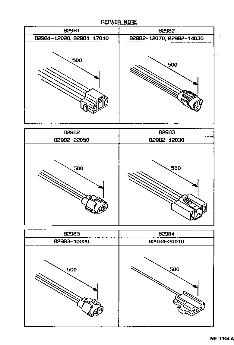 Toyota COROLLA 线束和卡夹 EPC diagram — NE1144A