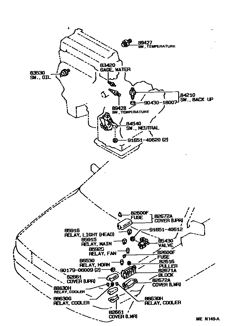 Toyota COROLLA 开关和继电器和ECU EPC diagram — MEN149A