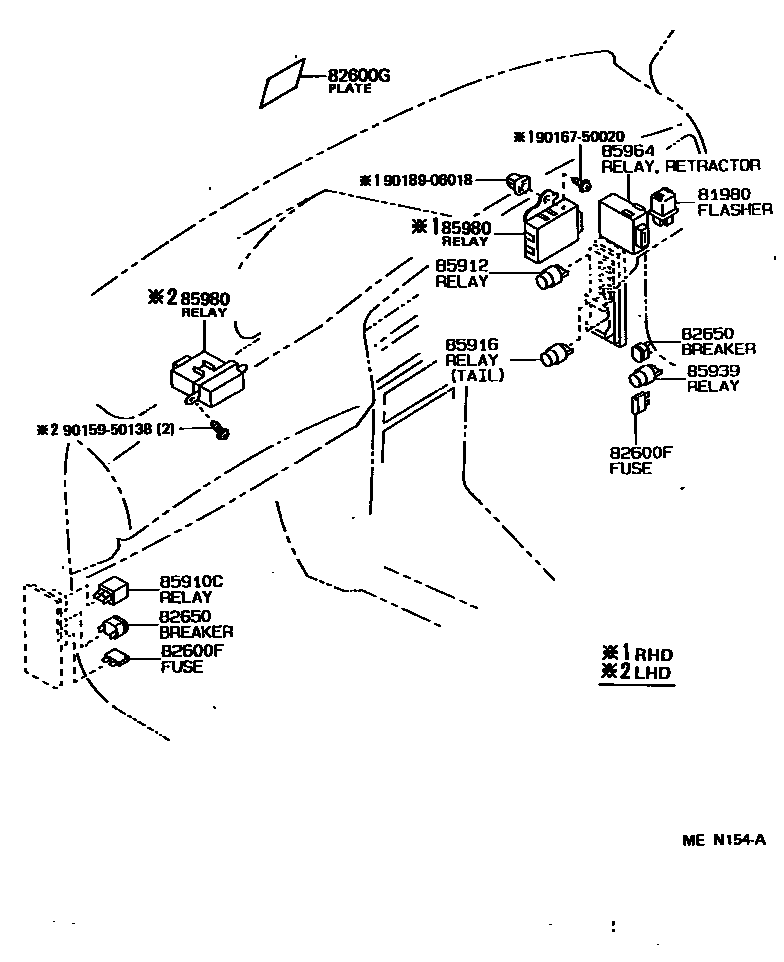 Toyota COROLLA 开关和继电器和ECU EPC diagram — MEN154A