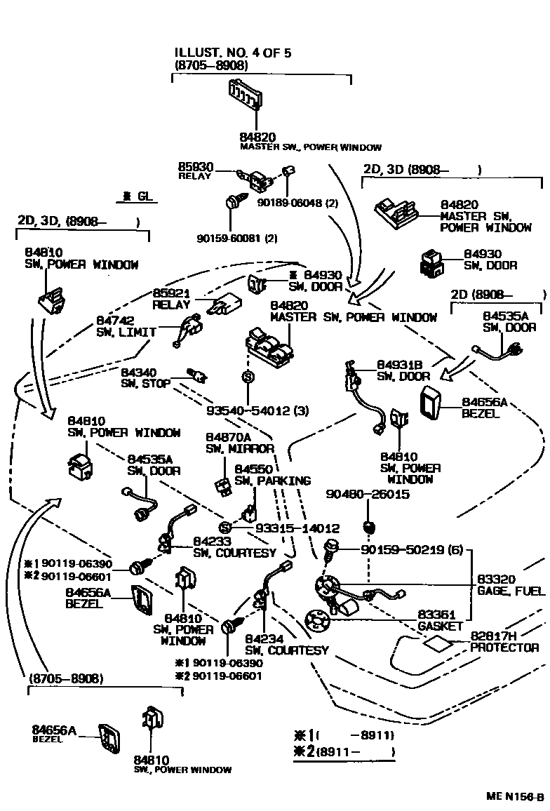 Toyota COROLLA 开关和继电器和ECU EPC diagram — MEN156B