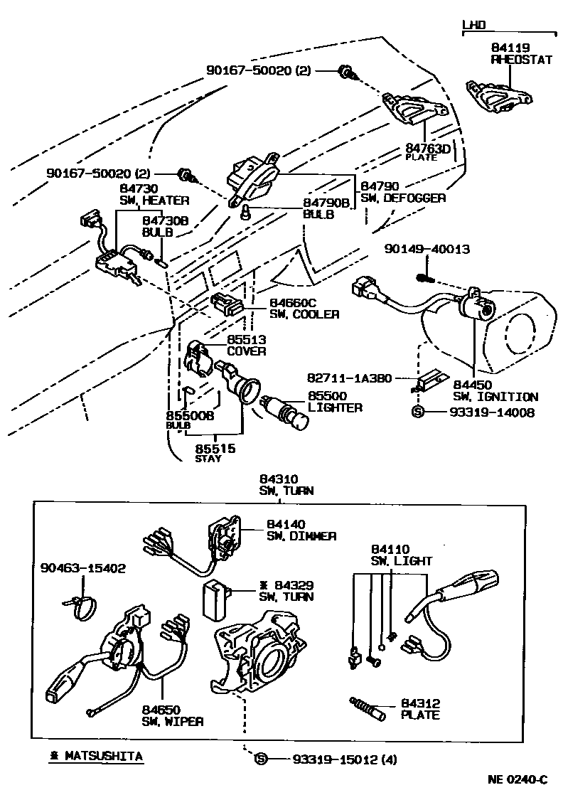 Toyota COROLLA 开关和继电器和ECU EPC diagram — NE0240C