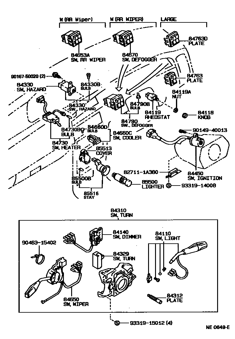 Toyota COROLLA 开关和继电器和ECU EPC diagram — NE0649E