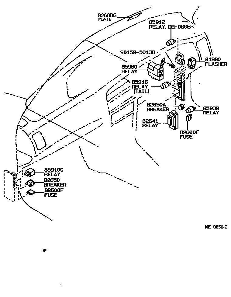 Toyota COROLLA 开关和继电器和ECU EPC diagram — NE0650C