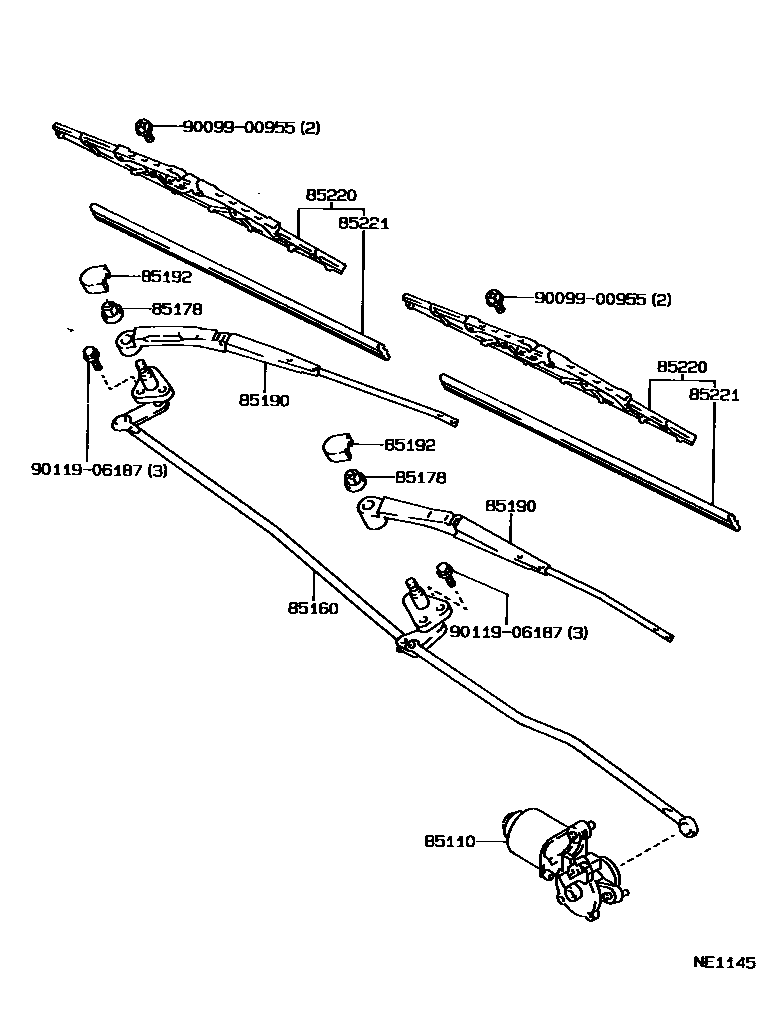 Toyota COROLLA 挡风玻璃刮水器 EPC diagram — NE1145