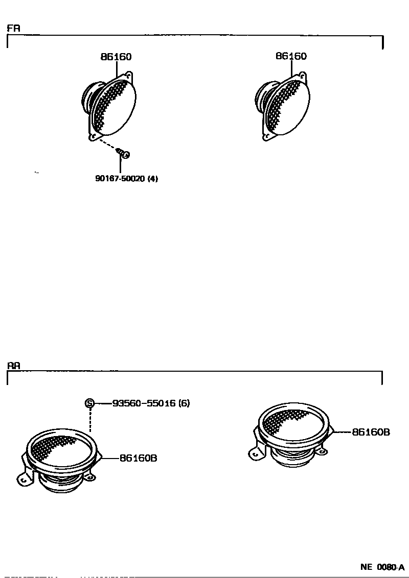 Toyota COROLLA 扬声器 EPC diagram — NE0080A