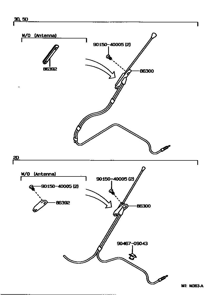 Toyota COROLLA antenna EPC diagram — MEM363A