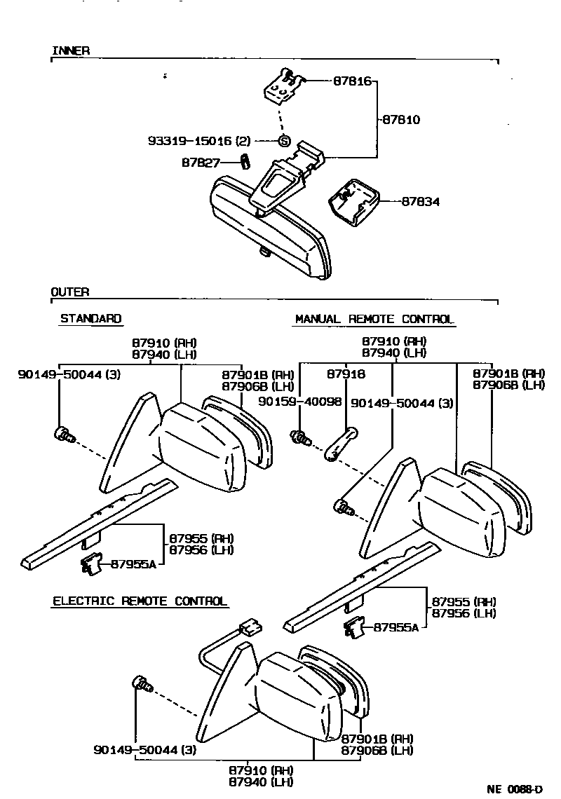 Toyota COROLLA 后视镜 EPC diagram — NE0088D