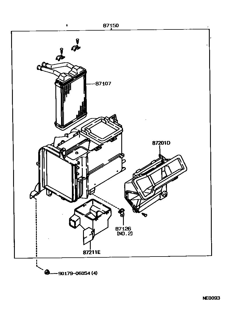 Toyota COROLLA 暖风和空调系统 - 加热装置和鼓风机 EPC diagram — NE0093