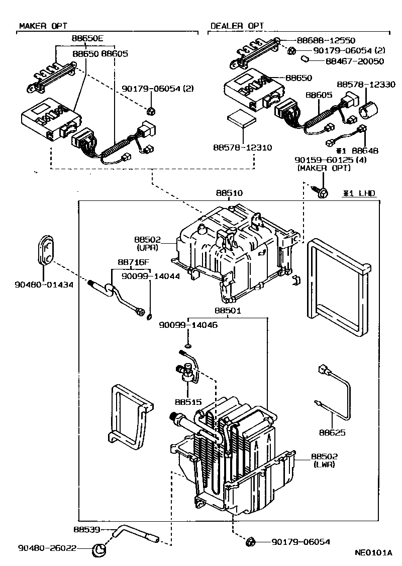 Toyota COROLLA 暖风和空调系统 - 冷却器组件 EPC diagram — NE0101A
