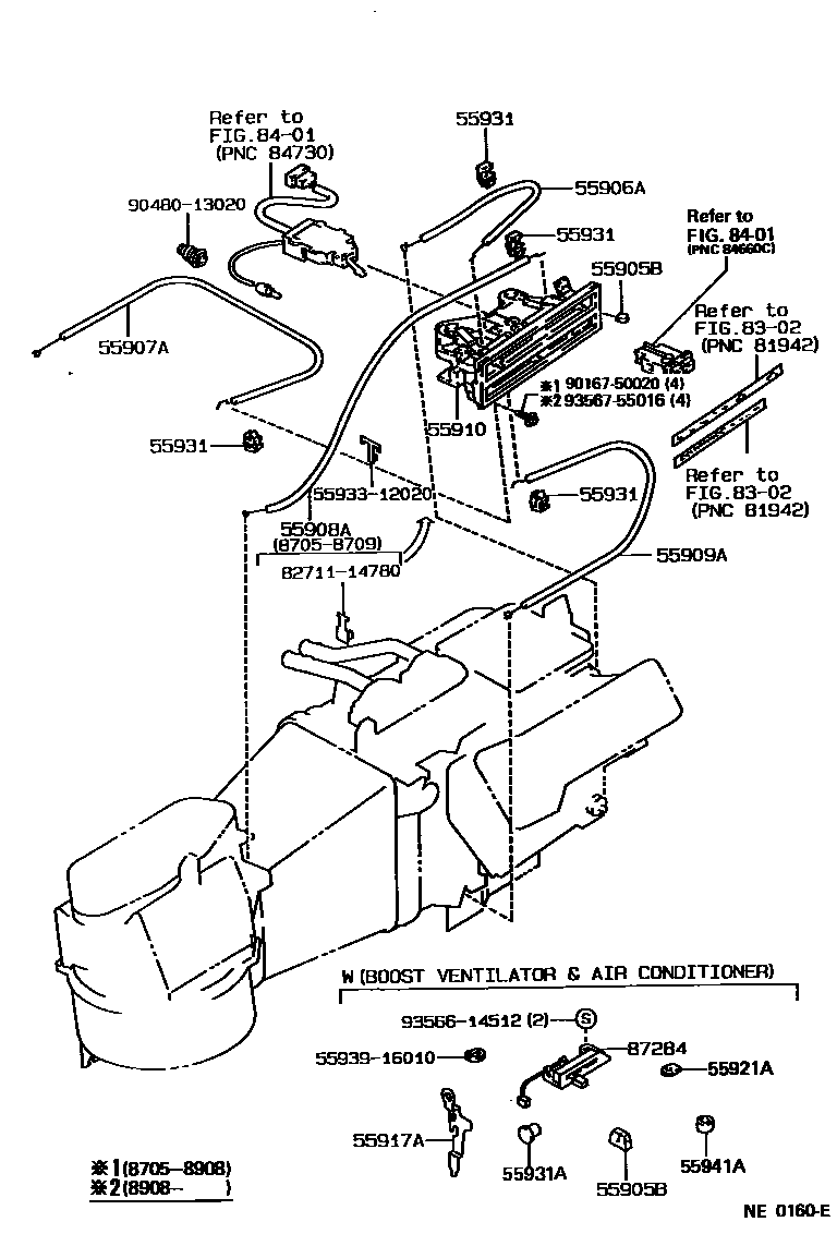 Toyota COROLLA 暖风和空调系统 - 控制器和风管 EPC diagram — NE0160E