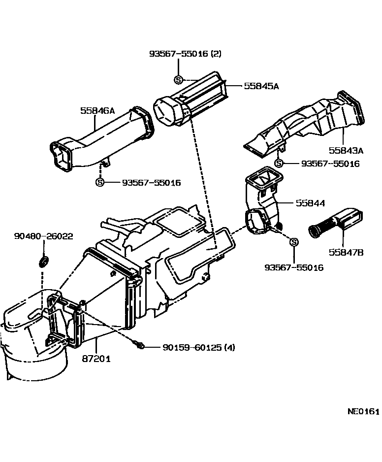 Toyota COROLLA 暖风和空调系统 - 控制器和风管 EPC diagram — NE0161