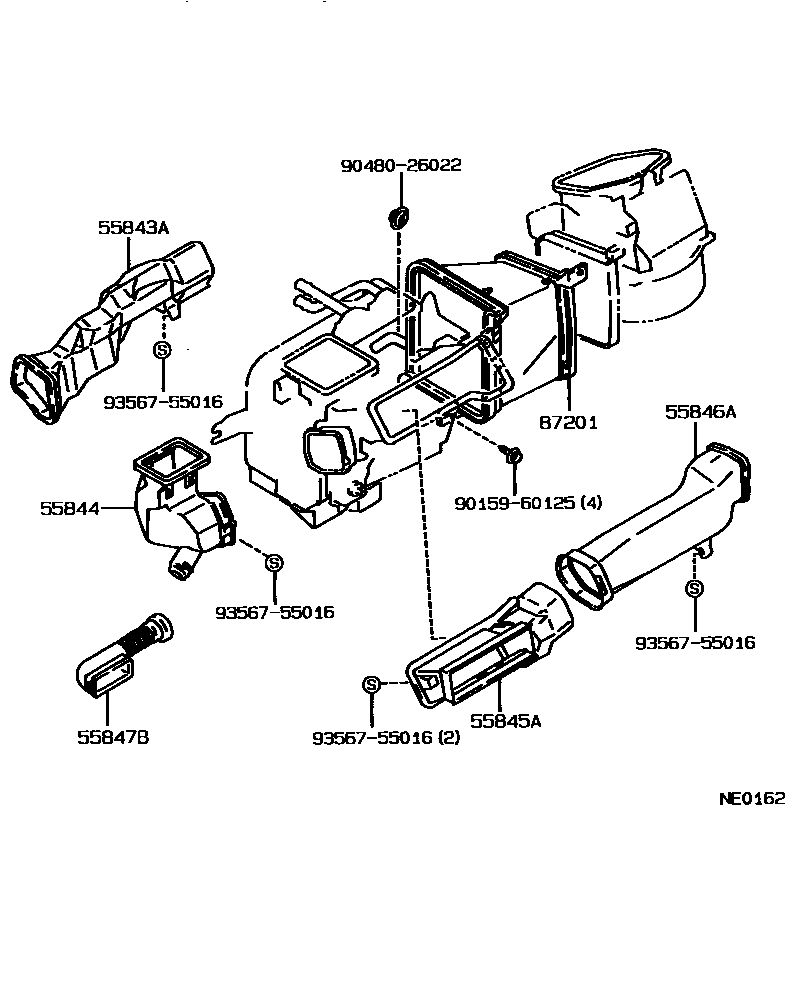 Toyota COROLLA 暖风和空调系统 - 控制器和风管 EPC diagram — NE0162