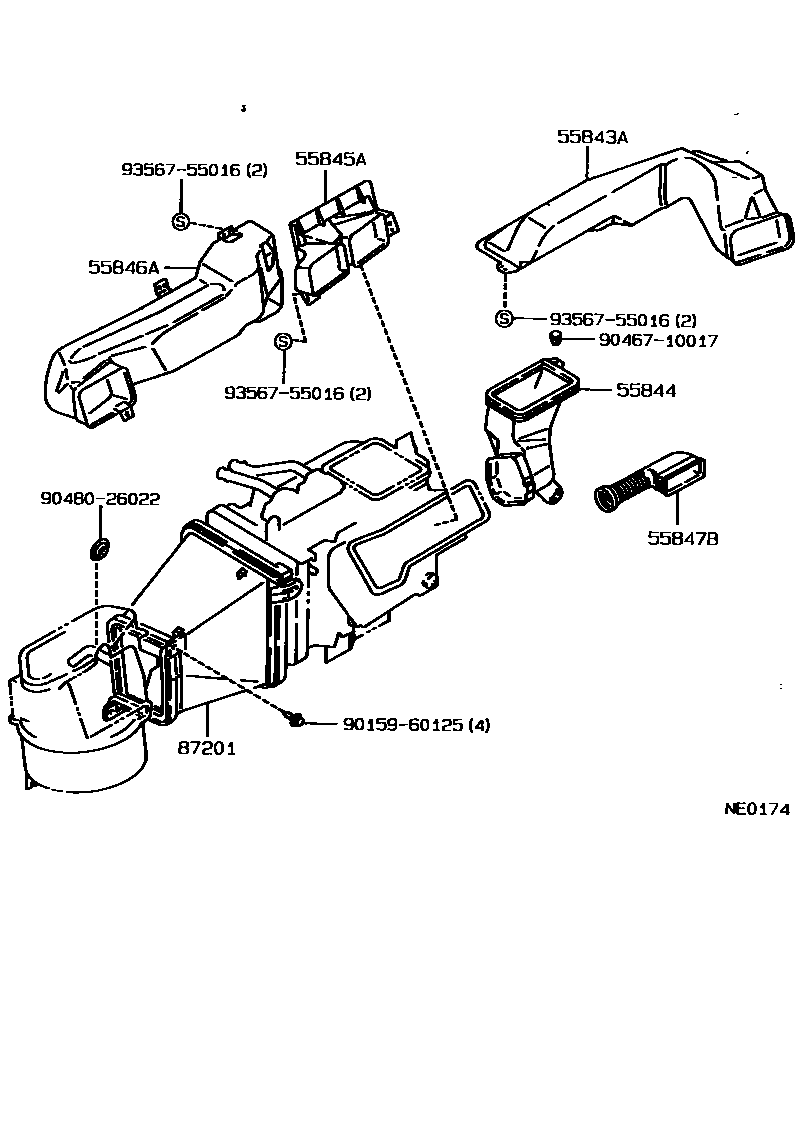 Toyota COROLLA 暖风和空调系统 - 控制器和风管 EPC diagram — NE0174