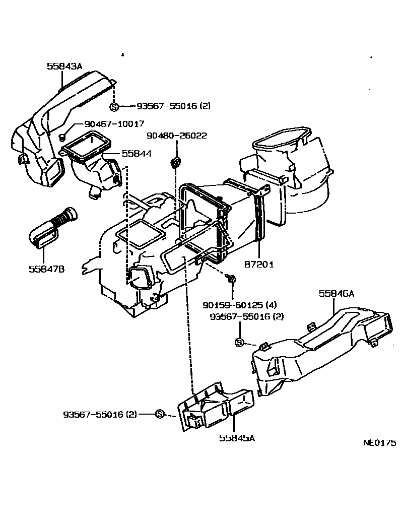 Toyota COROLLA 暖风和空调系统 - 控制器和风管 EPC diagram — NE0175