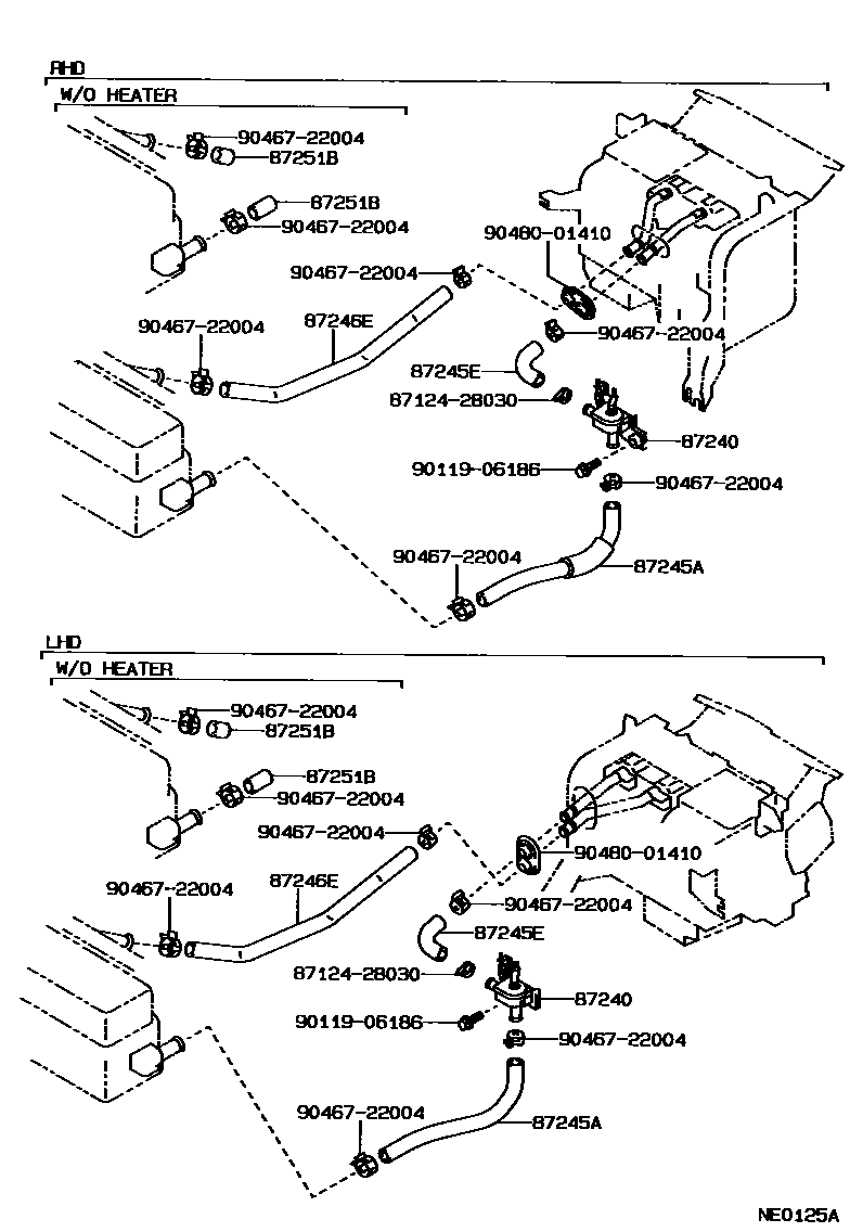 Toyota COROLLA 暖风和空调系统 - 水管 EPC diagram — NE0125A